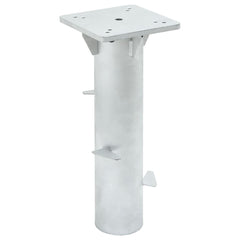 Silver steel in-ground parasol base with a 6.3"x6.3" mounting plate for stability.