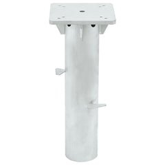 Silver steel in-ground parasol base with a 6.3"x6.3" mounting plate for stability.