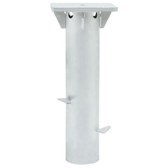 Silver steel in-ground parasol base with a 6.3"x6.3" mounting plate for stability.