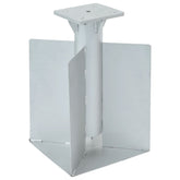 Silver steel in-ground parasol base with square mounting plate and metal wings for stability