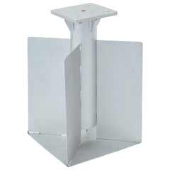 Silver steel in-ground parasol base with square mounting plate and metal wings for stability