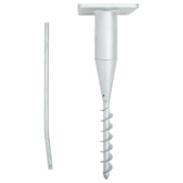 Steel in-ground parasol base with spiral blades for secure cantilever umbrella support.