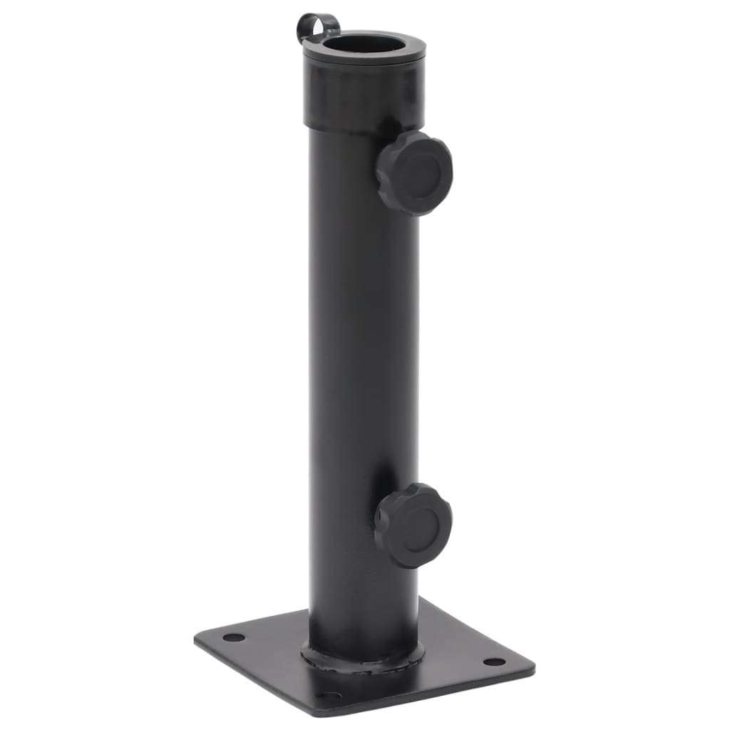 Matt black steel parasol base with square mount for 1.5/1.9-inch poles.