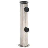 Silver stainless steel parasol base for 1.5"/1.9" poles, featuring a compact design.