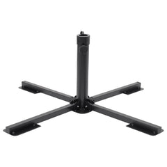Glossy black foldable steel parasol base with cross legs for 1.5/1.9-inch poles.