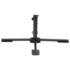 Glossy black foldable steel parasol base with tripod legs for 1.5/1.9-inch poles.