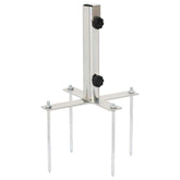 Silver steel parasol base with four ground spikes and adjustable knobs for 1.3-1.5 inch poles