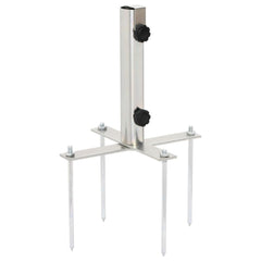 Silver steel parasol base with four ground spikes and adjustable knobs for 1.3-1.5 inch poles