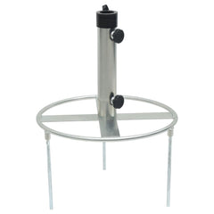 Silver steel parasol base with ground spikes for stability, adjustable for 1.5" to 1.9" poles.
