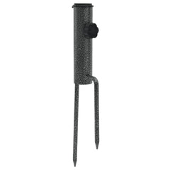 Two galvanized steel parasol stands with spikes for secure outdoor umbrella support.