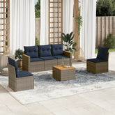 6 Piece Garden Sofa Set with Cushions Grey Poly Rattan