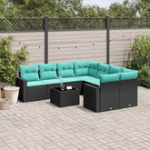 9 Piece Patio Sofa Set with Cushions Black Poly Rattan