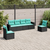 6 Piece Patio Sofa Set with Cushions Black Poly Rattan