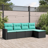 Garden Sofa Set Black, Blue PE rattan, powder-coated steel, polyester