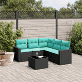 6 Piece Patio Sofa Set with Cushions Black Poly Rattan