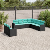 9 Piece Patio Sofa Set with Cushions Black Poly Rattan