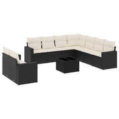 Garden Sofa Set Black Poly Rattan Large Adjustable Feet