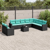 11 Piece Patio Sofa Set with Cushions Black Poly Rattan