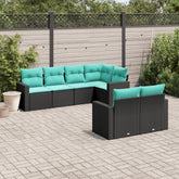 7 Piece Patio Sofa Set with Cushions Black Poly Rattan