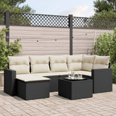 Garden Sofa Set Black Poly Rattan 7-Piece Set Adjustable Armrests