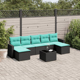 8 Piece Patio Sofa Set with Cushions Black Poly Rattan