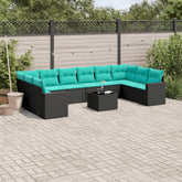 11 Piece Patio Sofa Set with Cushions Black Poly Rattan