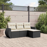 Garden Sofa Set Black, Cream White PE Rattan, Powder-Coated Steel