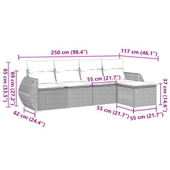 Garden Sofa Set Black PE Rattan Adjustable Feet Garden Sofa Set