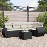 Garden Sofa Set Black and Cream Poly Rattan 6 Piece Set