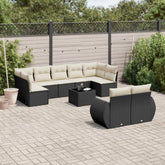 Garden Sofa Set Black PE Rattan 10 Piece Set Adjustable Feet