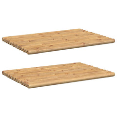 Two bamboo bath mats, each 27.6 by 19.7 inches, made of natural slatted bamboo.