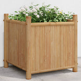 A 15.7-inch square bamboo planter box with white and yellow flowers.