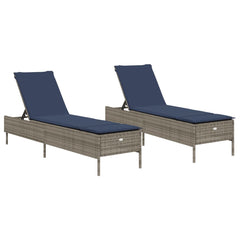Patio Sun Lounger Gray PE rattan Standard Adjustable Armrests