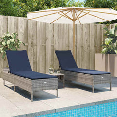 Patio Sun Lounger Gray PE rattan Standard Adjustable Armrests
