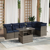 7 Piece Garden Sofa Set with Cushions Grey Poly Rattan