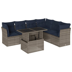 7 Piece Garden Sofa Set with Cushions Grey Poly Rattan