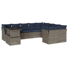 10 Piece Garden Sofa Set with Cushions Grey Poly Rattan
