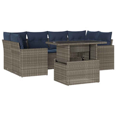 7 Piece Garden Sofa Set with Cushions Grey Poly Rattan