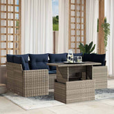 7 Piece Garden Sofa Set with Cushions Grey Poly Rattan