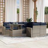 9 Piece Garden Sofa Set with Cushions Grey Poly Rattan