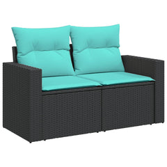 6 Piece Garden Sofa Set with Cushions Black Poly Rattan