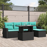 6 Piece Garden Sofa Set with Cushions Black Poly Rattan