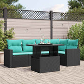 6 Piece Garden Sofa Set with Cushions Black Poly Rattan