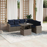 7 Piece Garden Sofa Set with Cushions Grey Poly Rattan
