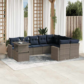 10 Piece Garden Sofa Set with Cushions Grey Poly Rattan