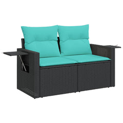 5 Piece Garden Sofa Set with Cushions Black Poly Rattan