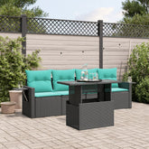 5 Piece Garden Sofa Set with Cushions Black Poly Rattan