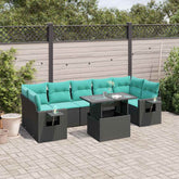 8 Piece Garden Sofa Set with Cushions Black Poly Rattan