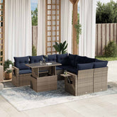 9 Piece Garden Sofa Set with Cushions Grey Poly Rattan