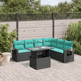 7 Piece Garden Sofa Set with Cushions Black Poly Rattan